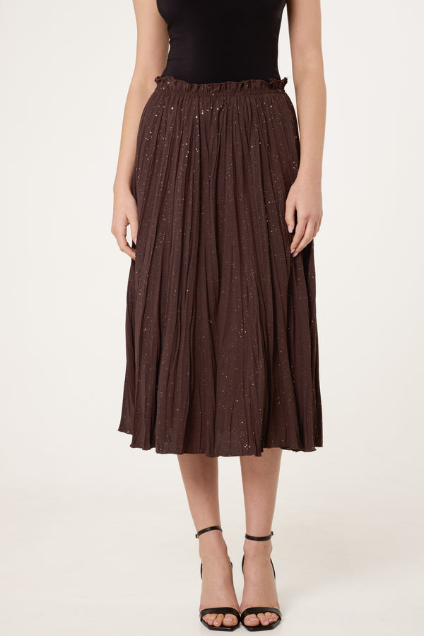 Qed London Metallic Glitter Pleated Midi Skirt