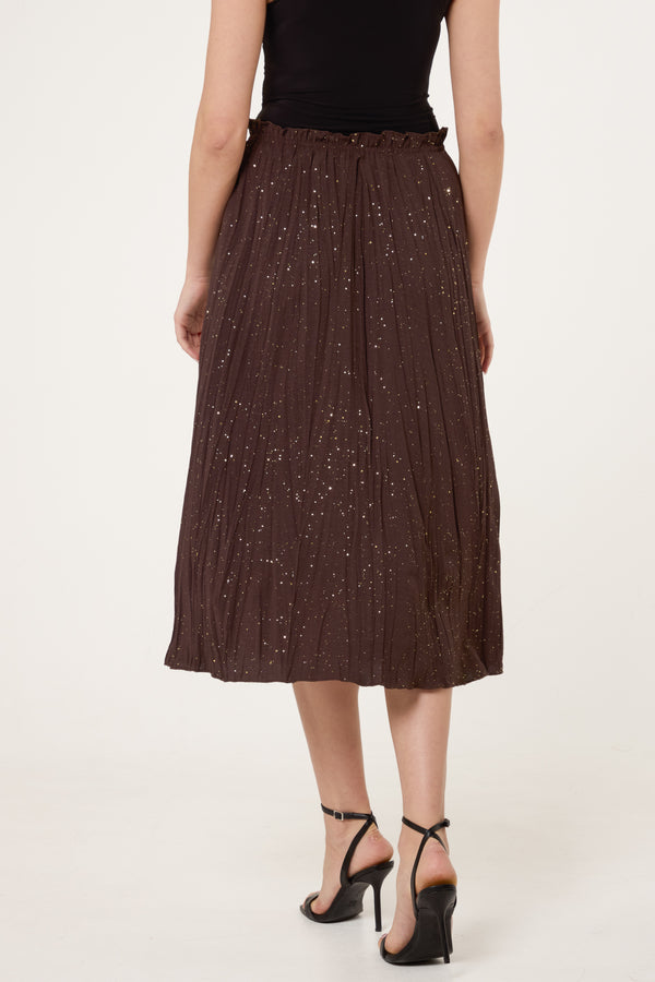 Qed London Metallic Glitter Pleated Midi Skirt