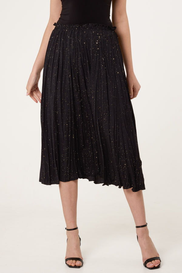 qed london Metallic Glitter Pleated Midi Skirt