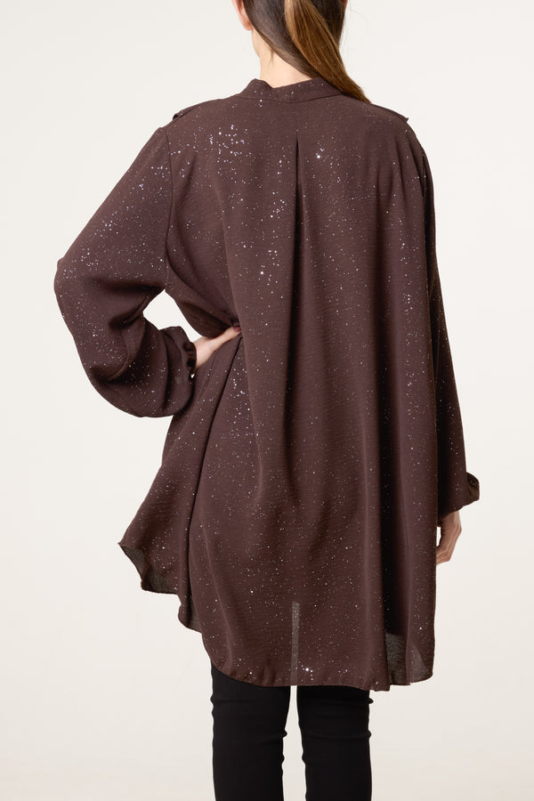 Qed London Metallic Glitter Ruffle Blouse