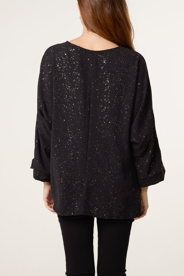 Qed London Metallic Glitter Side Gathered Blouse