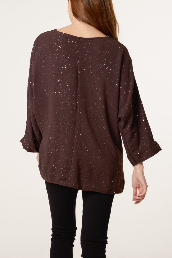 Qed London Metallic Glitter Side Gathered Blouse