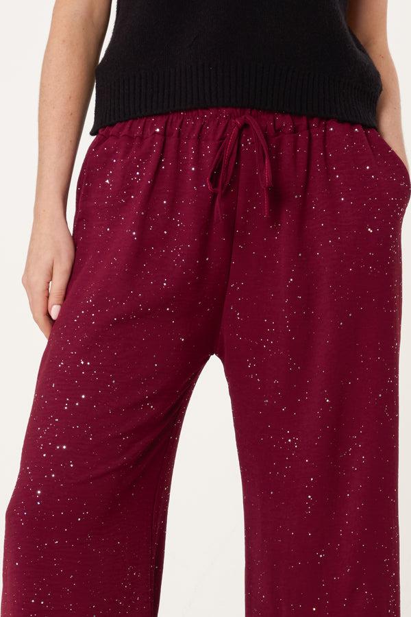 Qed London Metallic Glitter Wide Leg Trousers