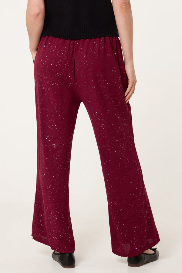Qed London Metallic Glitter Wide Leg Trousers