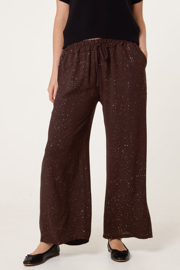 Qed London Metallic Glitter Wide Leg Trousers