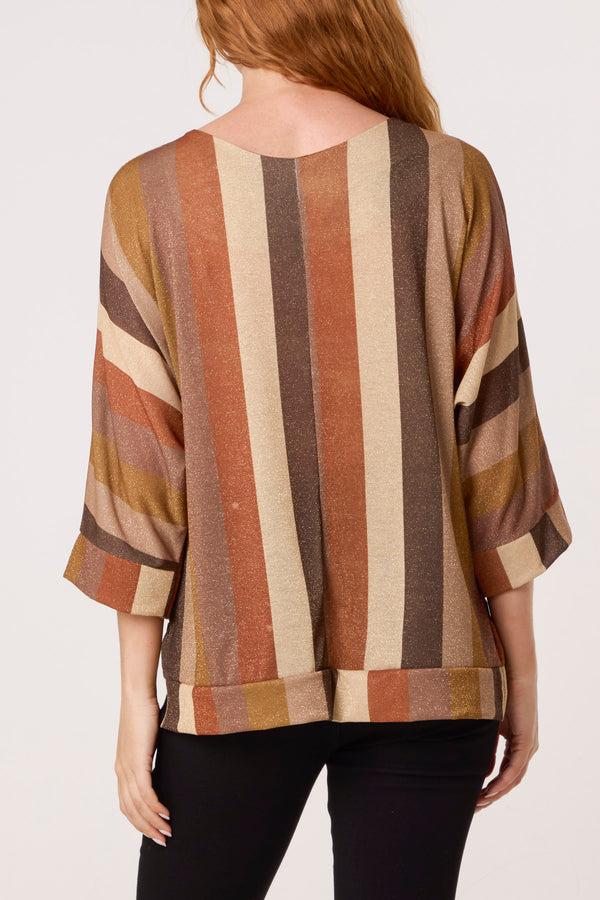 Qed London Metallic Knit Multi Stripe Fine Jumper