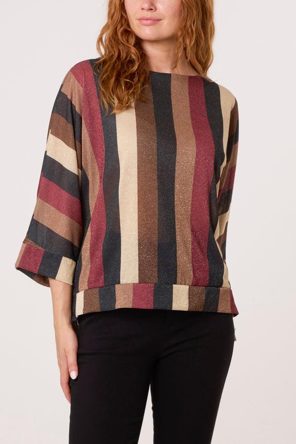 Qed London Metallic Knit Multi Stripe Fine Jumper