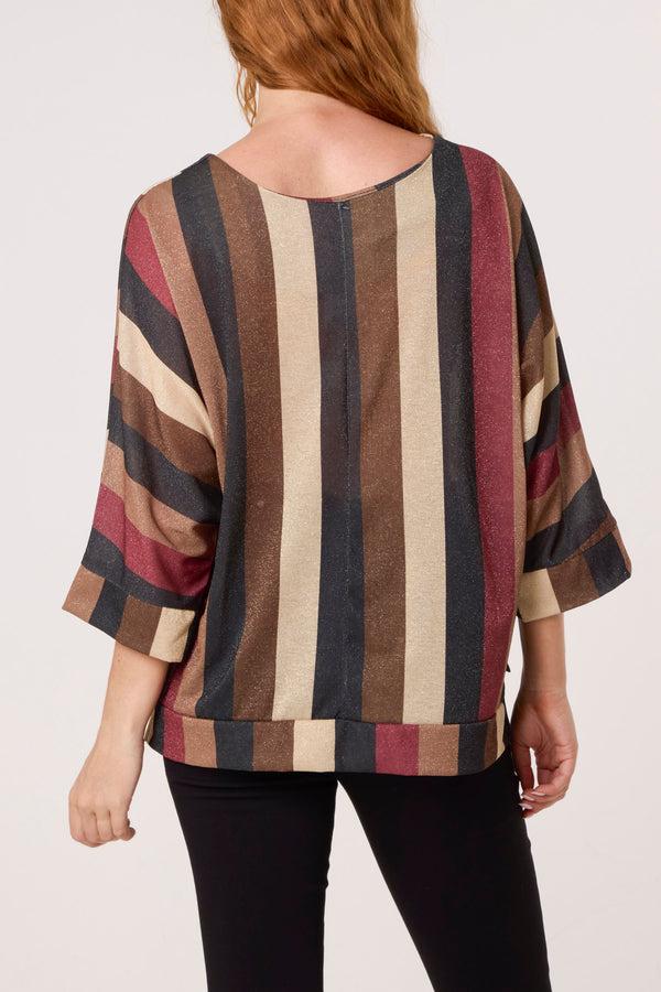 Qed London Metallic Knit Multi Stripe Fine Jumper