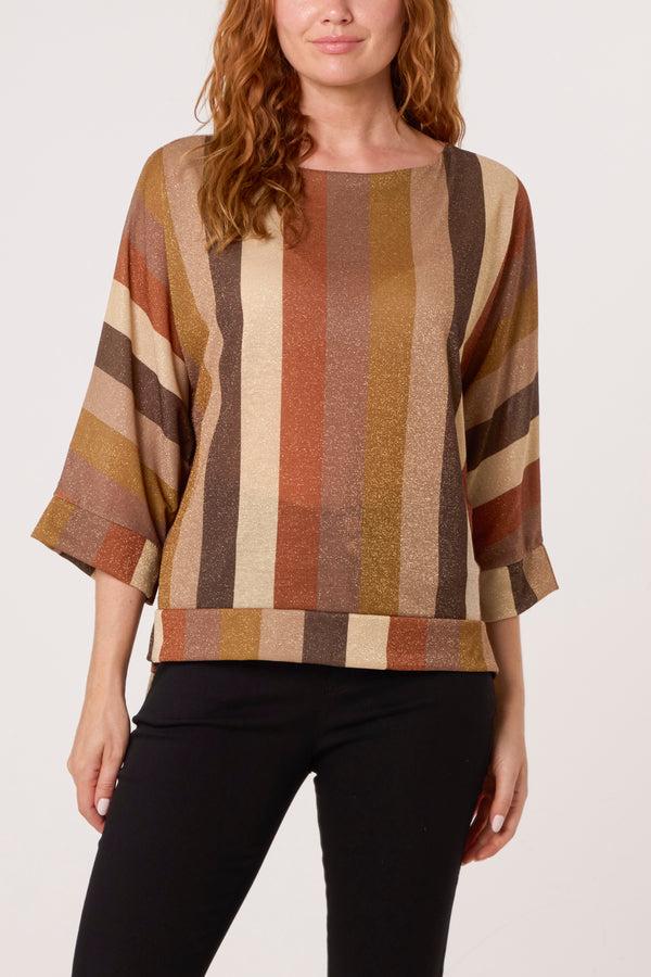 Qed London Metallic Knit Multi Stripe Fine Jumper