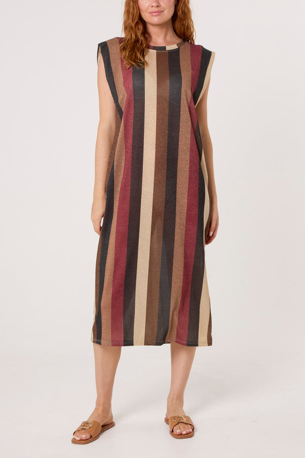 qed london Metallic Knit Multi Stripe Midi Dress
