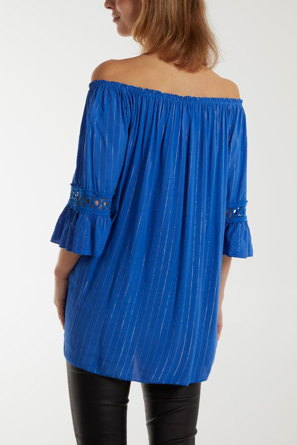 Qed London Metallic Stripe Bardot Top