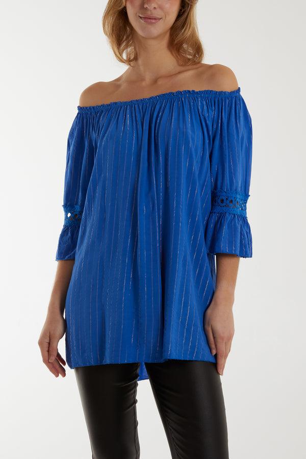 qed london Metallic Stripe Bardot Top