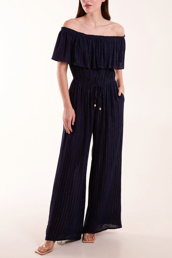 qed london Metallic Striped Bardot Jumpsuit