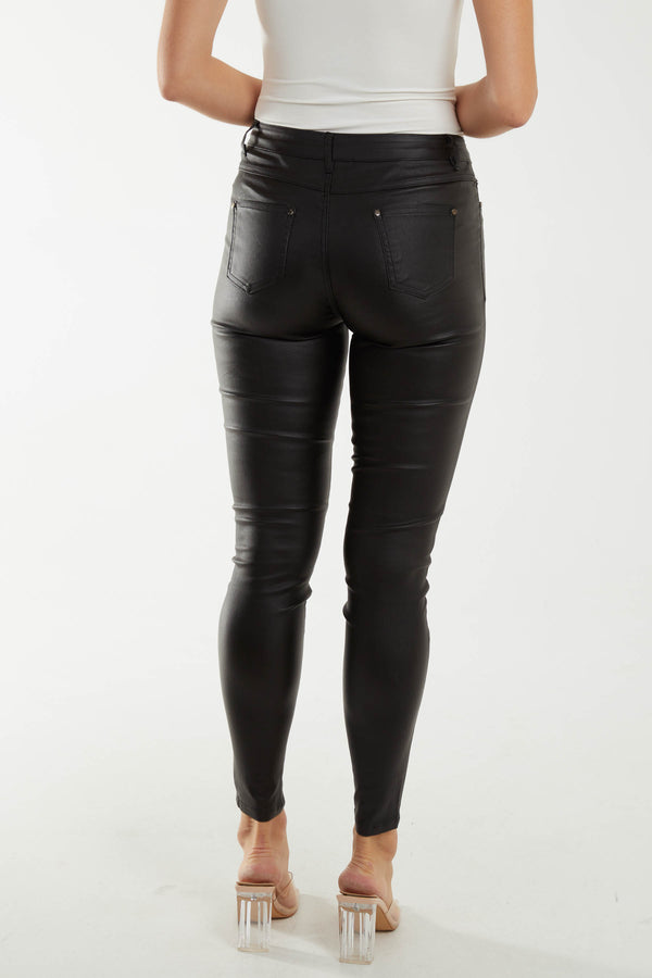 Qed London Mid Rise Faux Leather Skinny Jeans