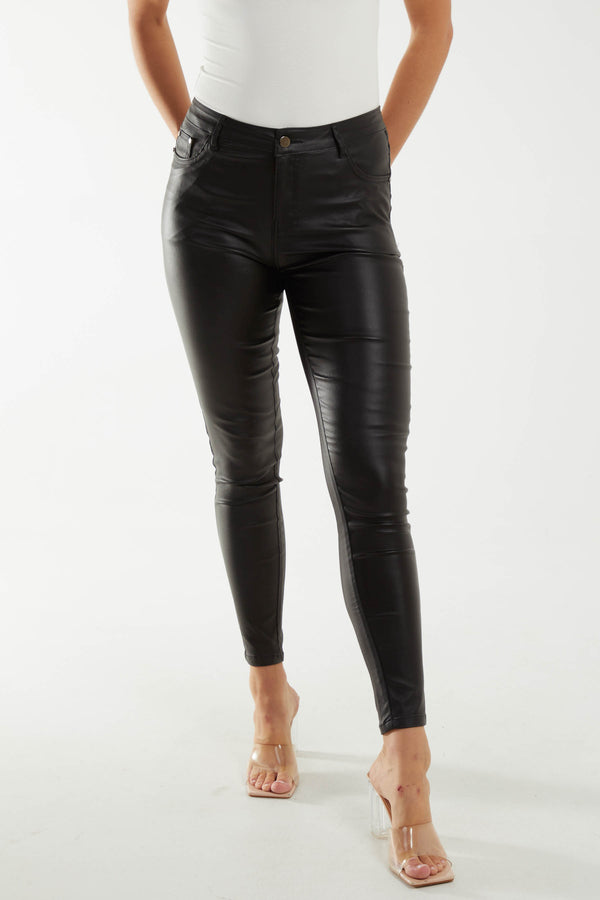 qed london Mid Rise Faux Leather Skinny Jeans