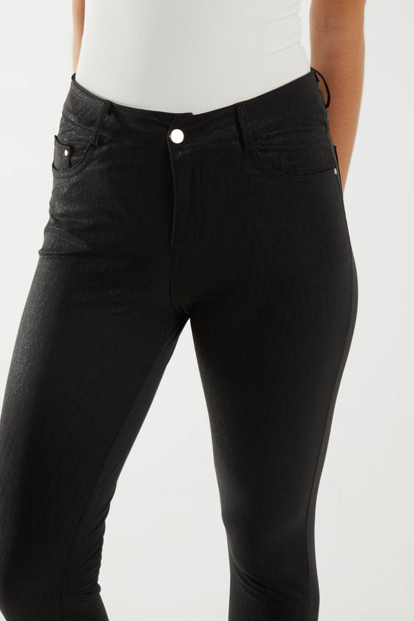 Qed London Mid Rise Shimmer Black Skinny Jeans