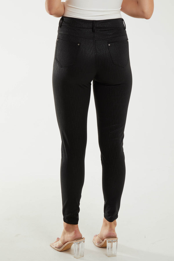 Qed London Mid Rise Shimmer Black Skinny Jeans