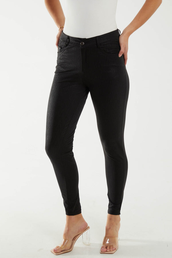 qed london Mid Rise Shimmer Black Skinny Jeans