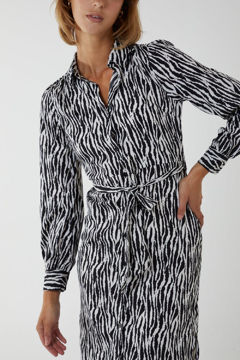 Qed London Midi Shirt Zebra Belt Dress