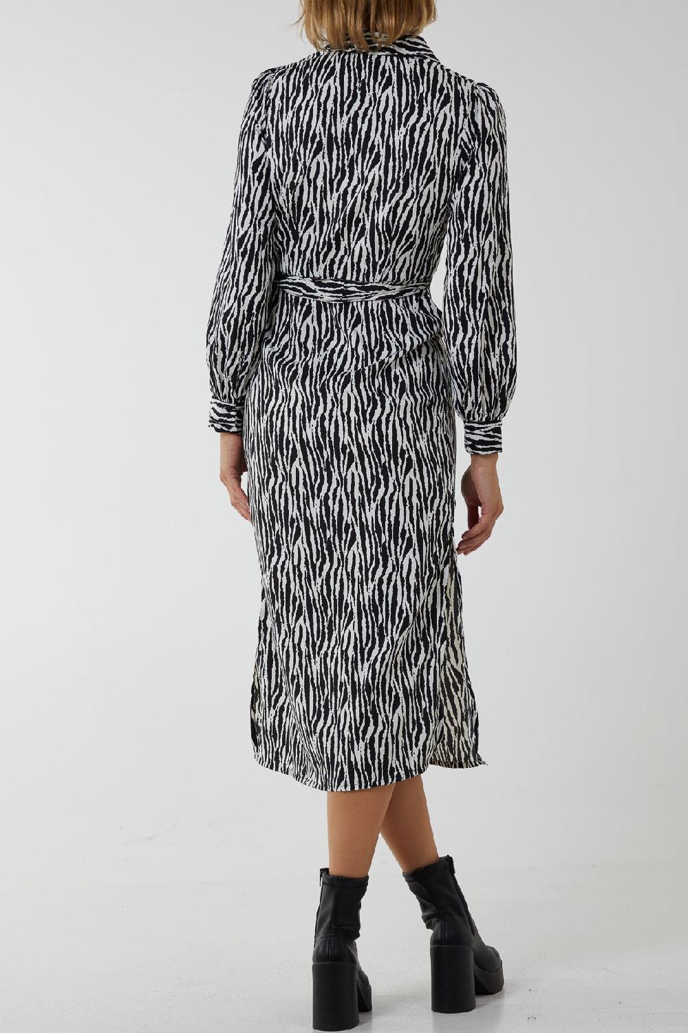 Qed London Midi Shirt Zebra Belt Dress