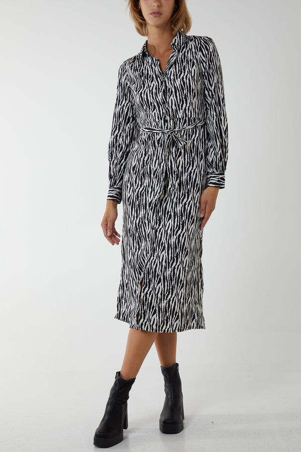 qed london Midi Shirt Zebra Belt Dress