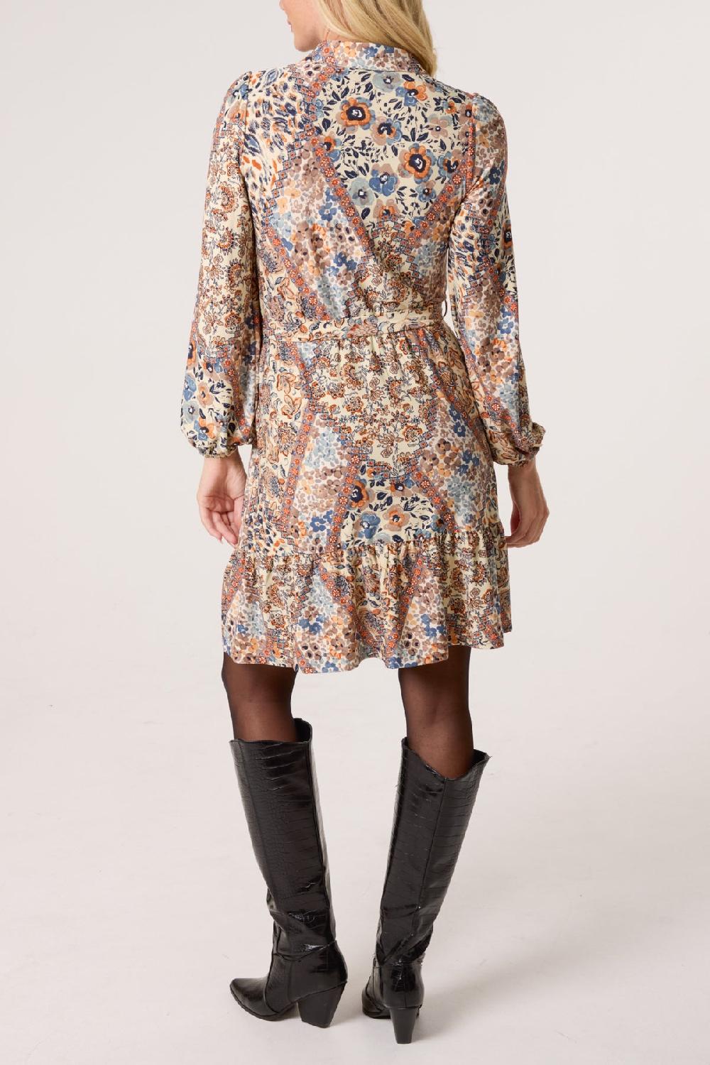 Qed London Mix Print Belted Mini Shirt Dress