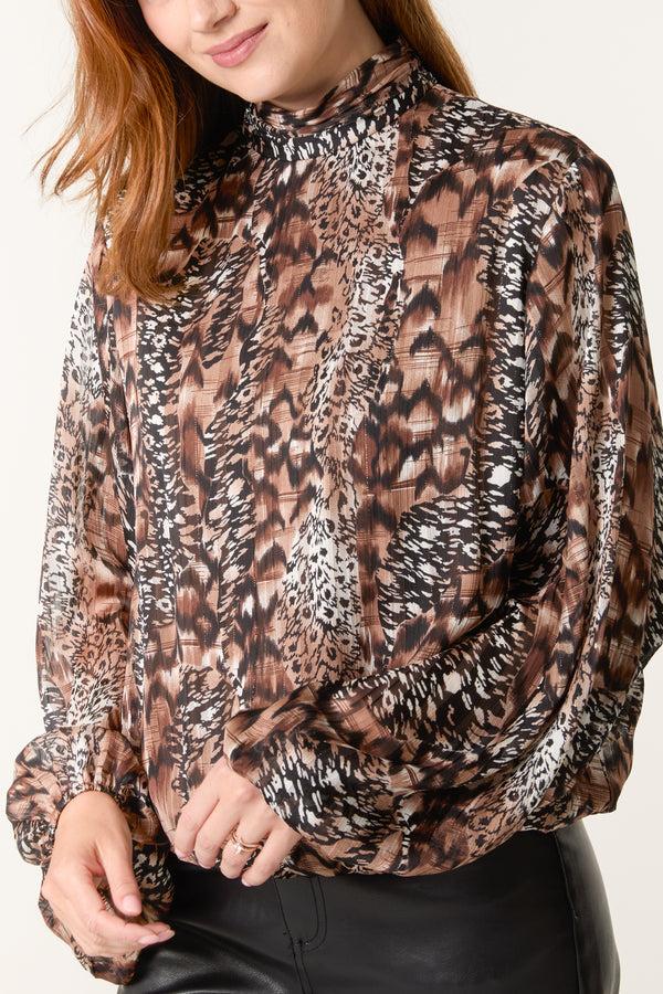Qed London Mixed Animal Print Bubble Hem Blouse