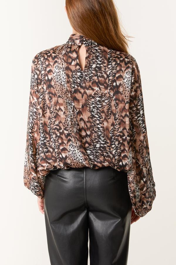 Qed London Mixed Animal Print Bubble Hem Blouse