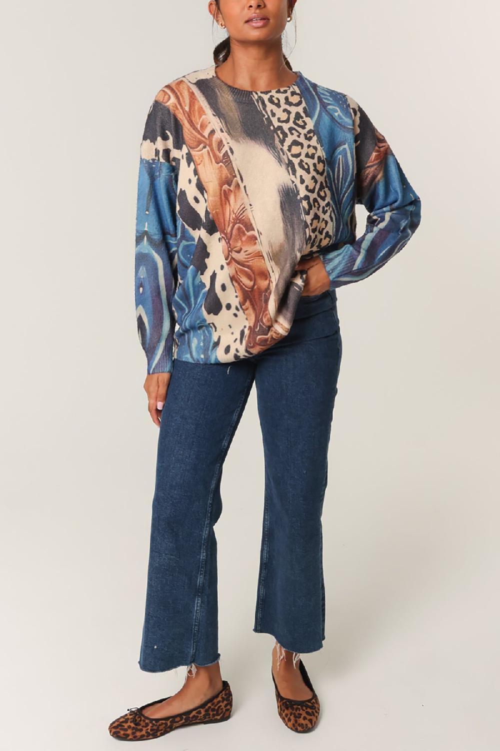 Qed London Mixed Animal Print Knit Jumper