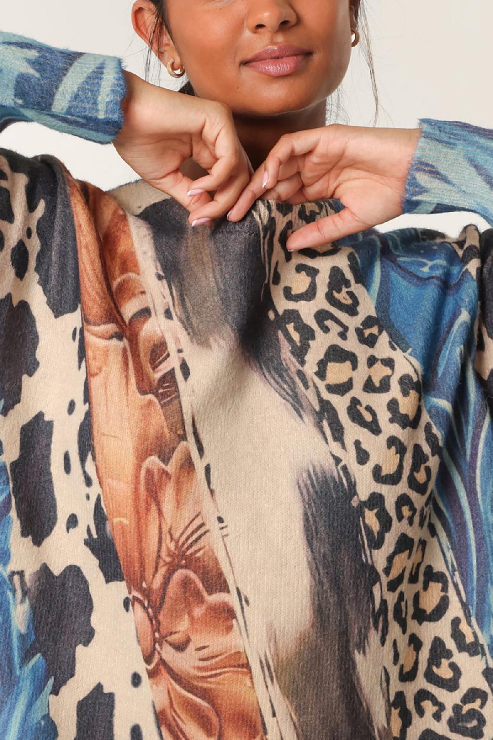 Qed London Mixed Animal Print Knit Jumper