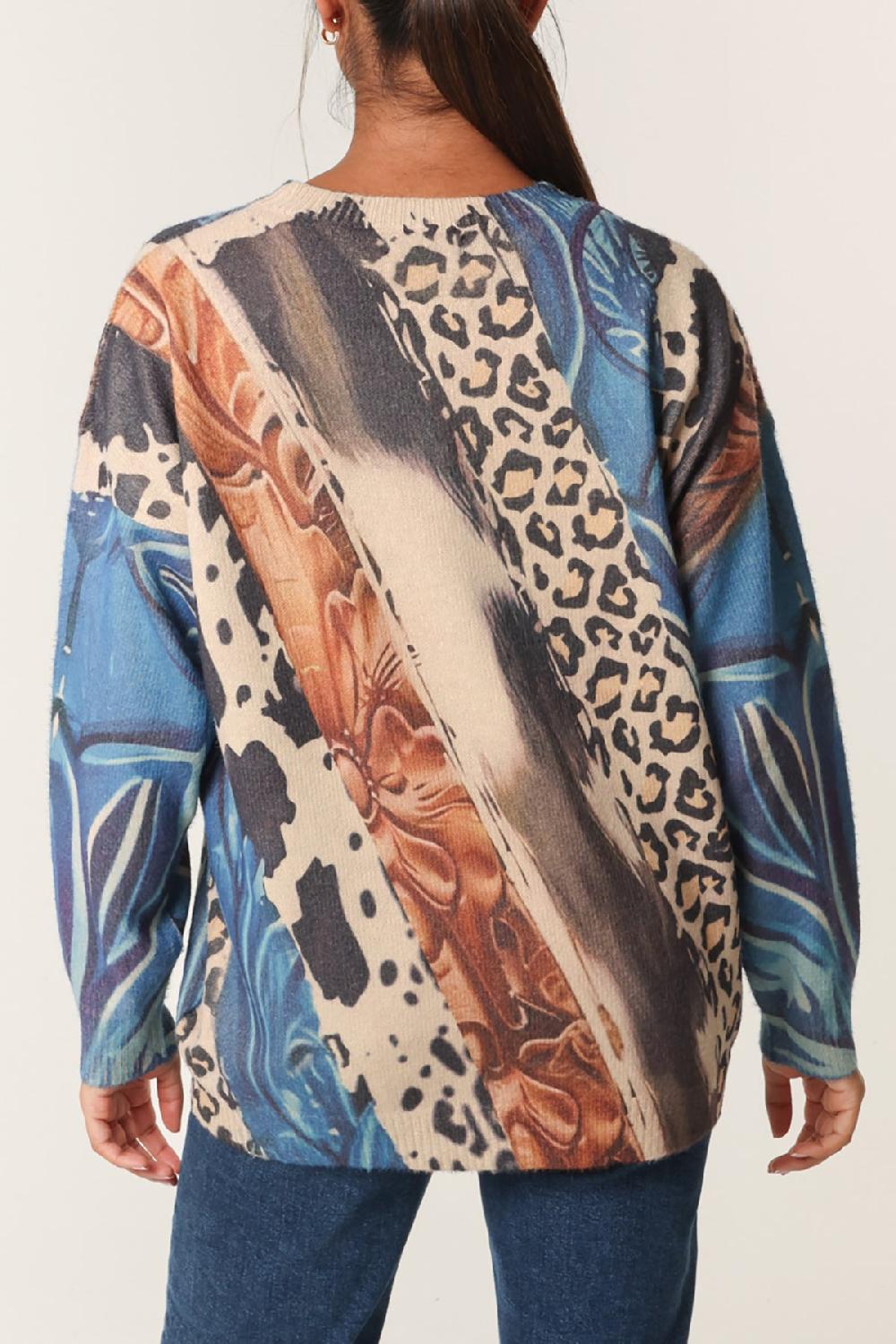 Qed London Mixed Animal Print Knit Jumper