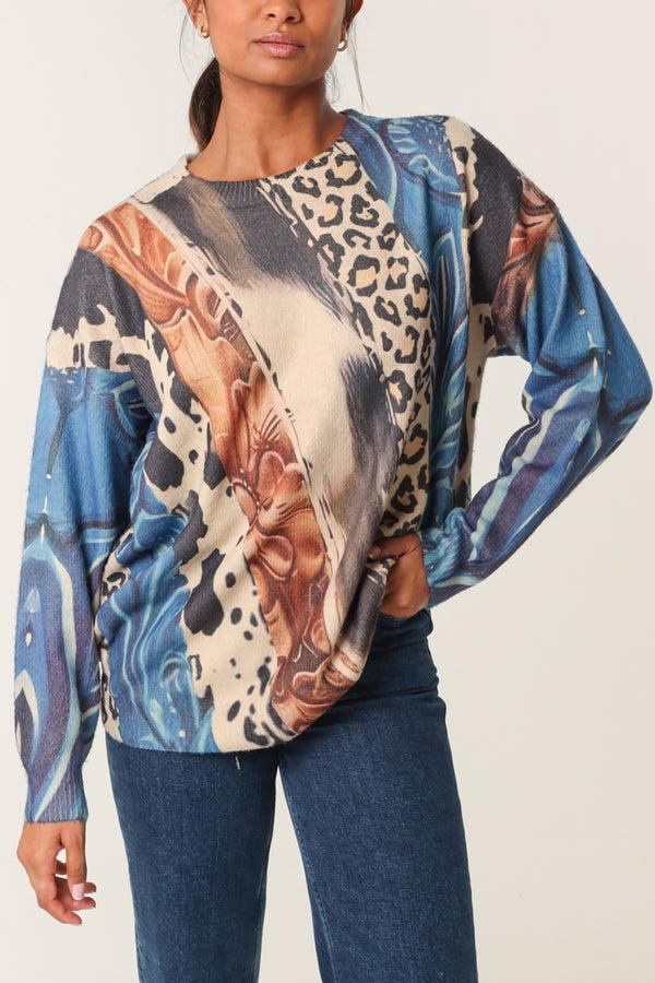 qed london Mixed Animal Print Knit Jumper