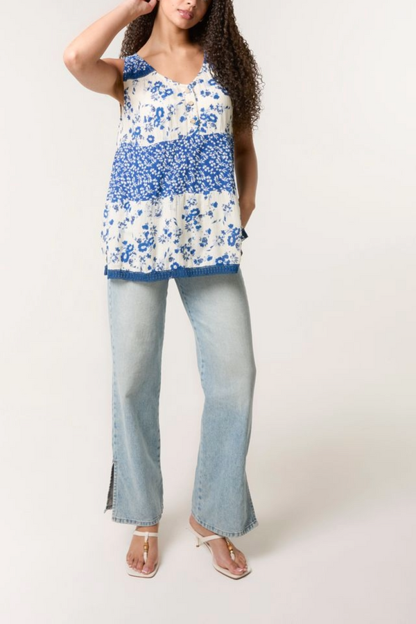 Qed London Mixed Ditsy Floral Print Button Top