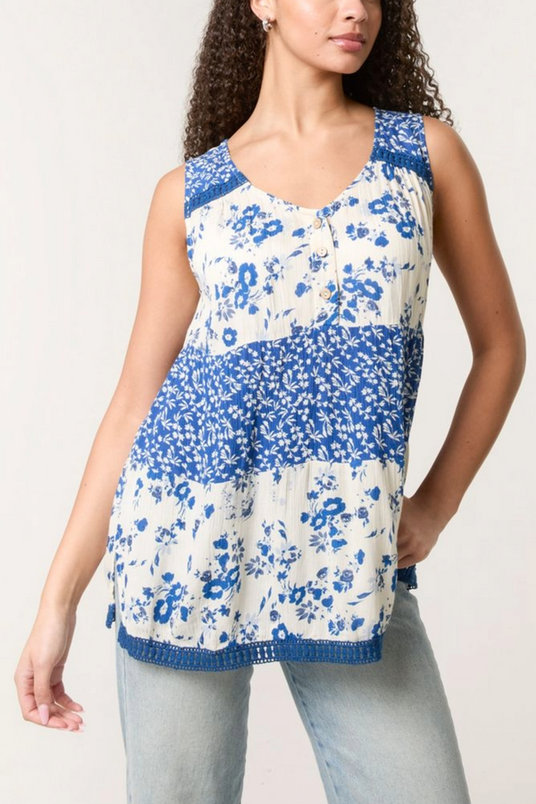 qed london Mixed Ditsy Floral Print Button Top