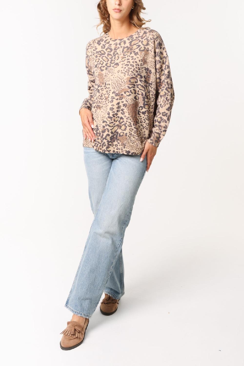 Qed London Mixed Leopard Print Knitted Jumper