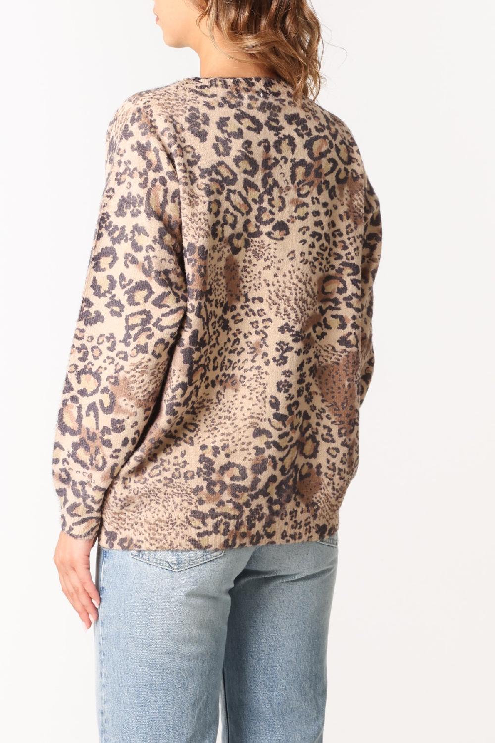 Qed London Mixed Leopard Print Knitted Jumper