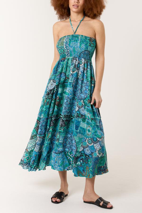 Qed London Mixed Print Artsilk Halterneck Dress