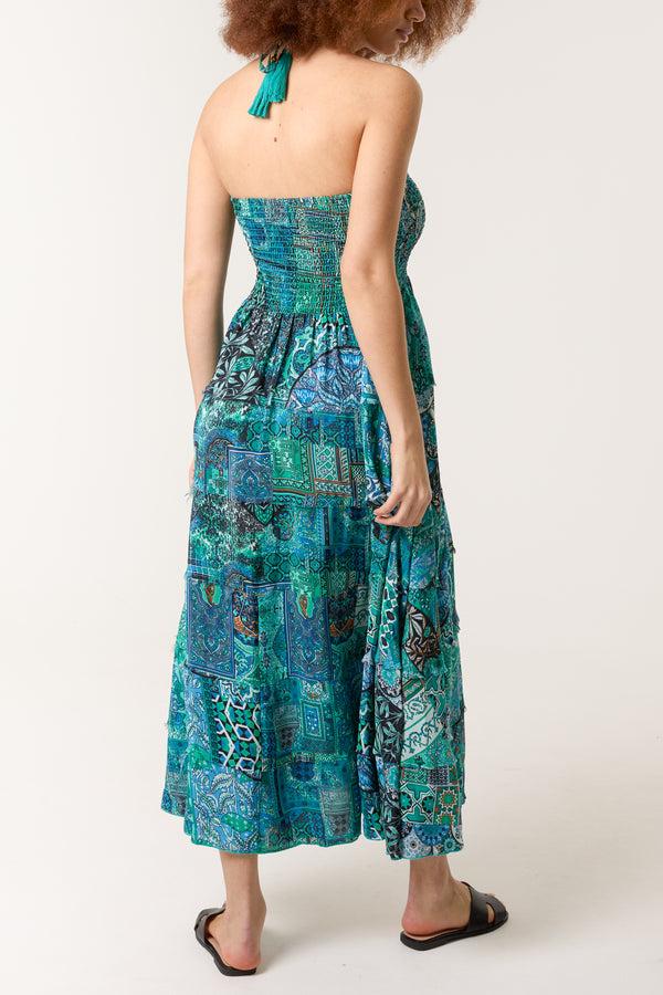 Qed London Mixed Print Artsilk Halterneck Dress