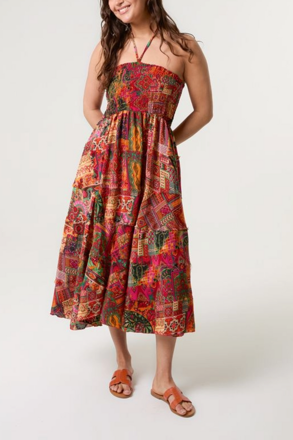 qed london Mixed Print Artsilk Halterneck Dress