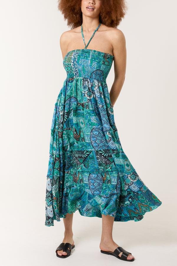 qed london Mixed Print Artsilk Halterneck Dress