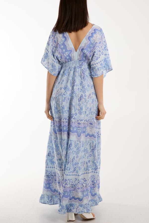 Qed London Mixed Print Tassel Detail V-Neck Dress