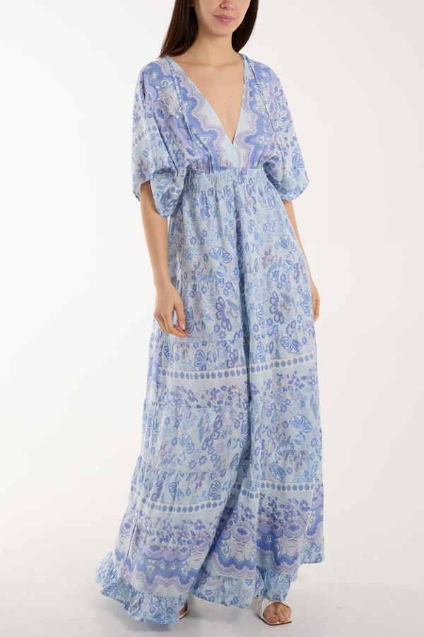 qed london Mixed Print Tassel Detail V-Neck Dress