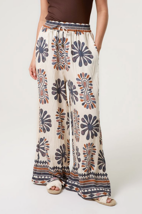 qed london Mixed Print Wide-Leg Trousers