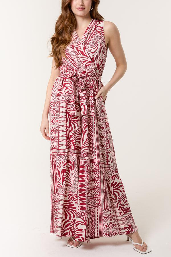 Qed London Mixed Print Wrap Front Jumpsuit