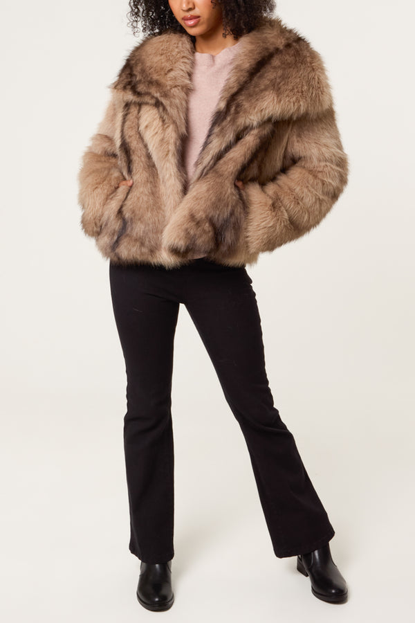Qed London Mixed Shades Faux Fur Coat
