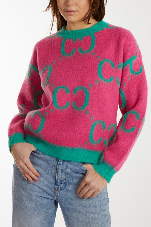 qed london Monogram Short Hair Detail Jumper