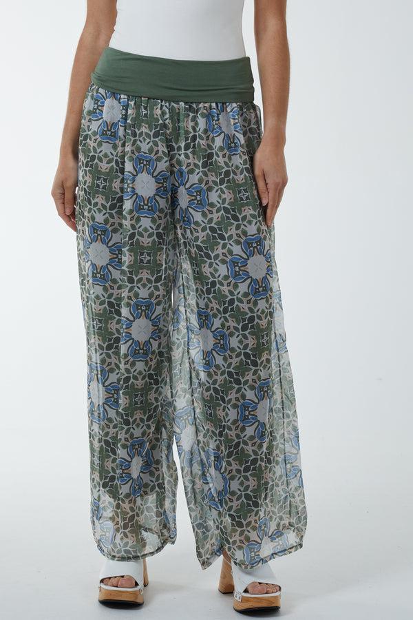 Qed London Mosaic Print Sheer Trousers