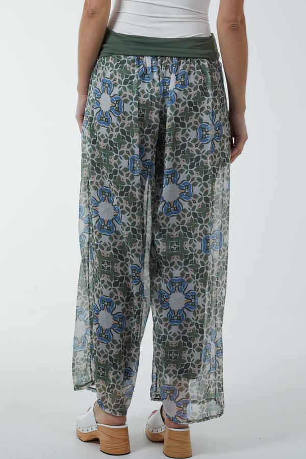 Qed London Mosaic Print Sheer Trousers
