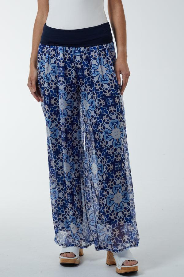Qed London Mosaic Print Sheer Trousers