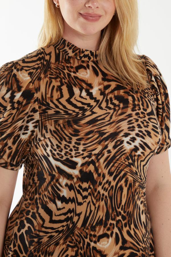 Qed London Multi Animal Swirl High Neck Mini Dress